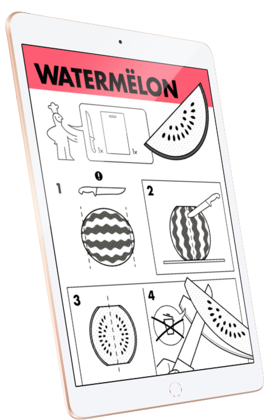 iPad showing creative content, how to cut a watermelon