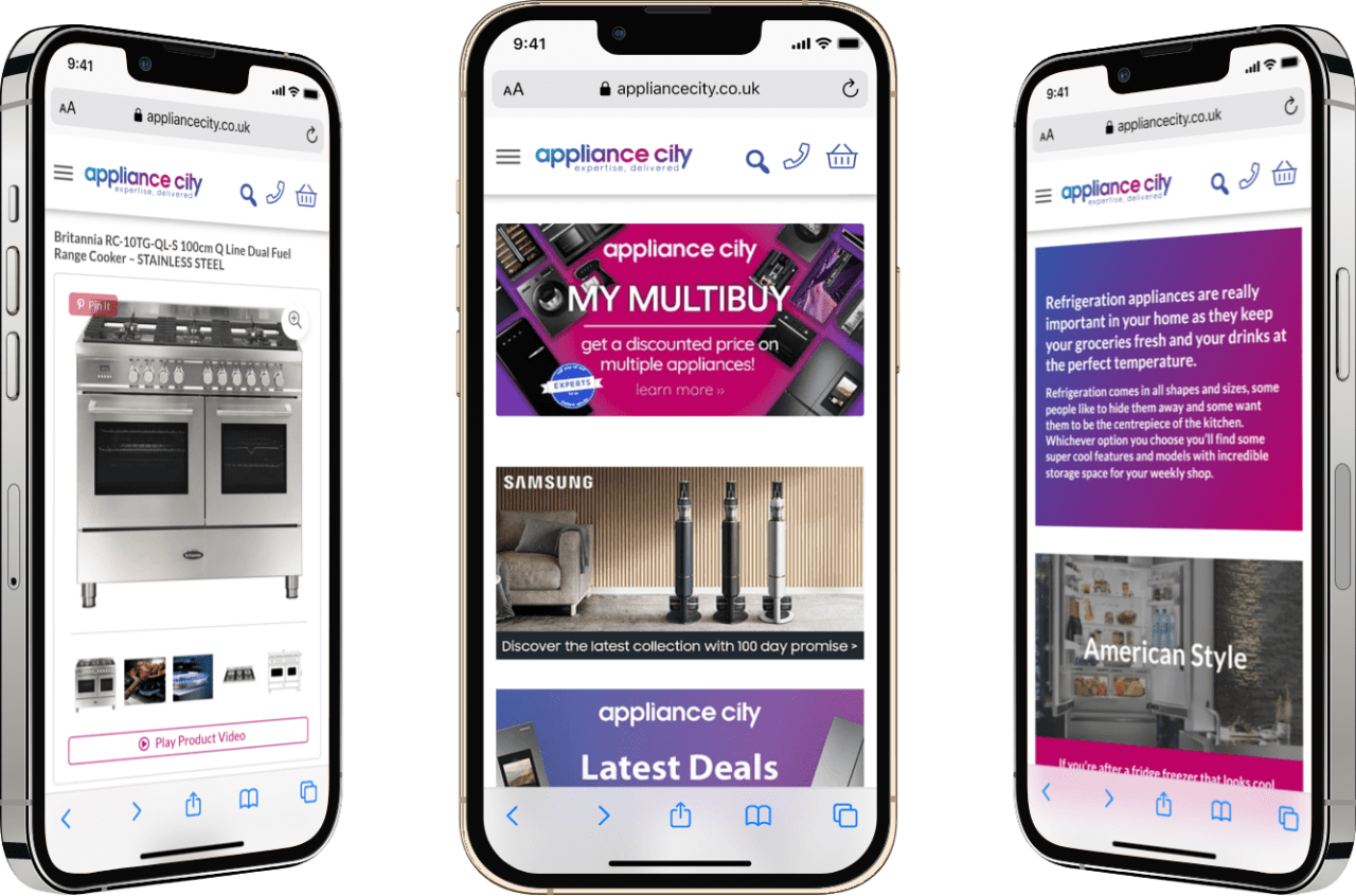 Appliance City new website on phone screenshots
