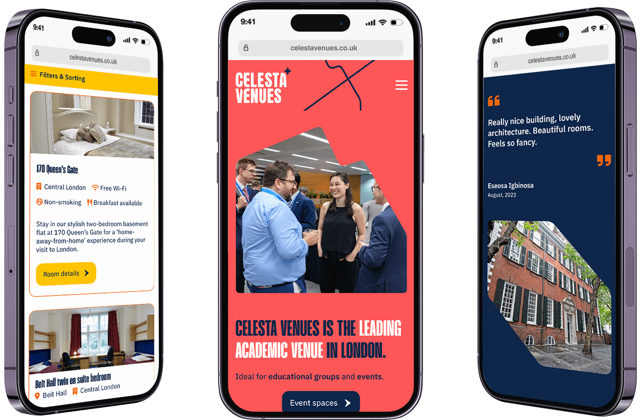 The new celesta website shown on mobile